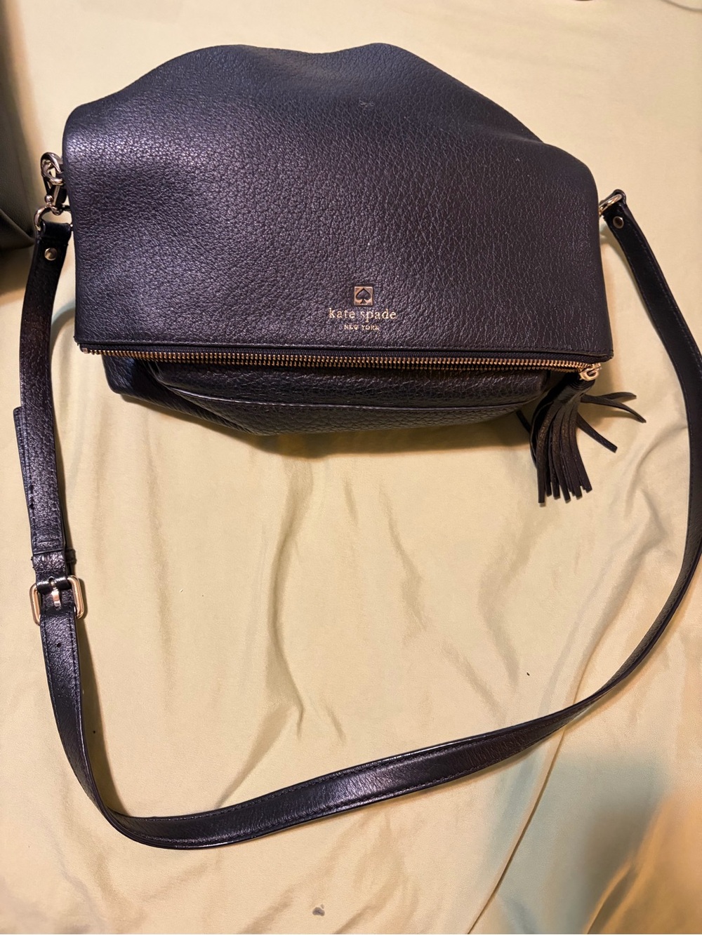 kate spade Black Pebbled Leather Crossbody with Tassel